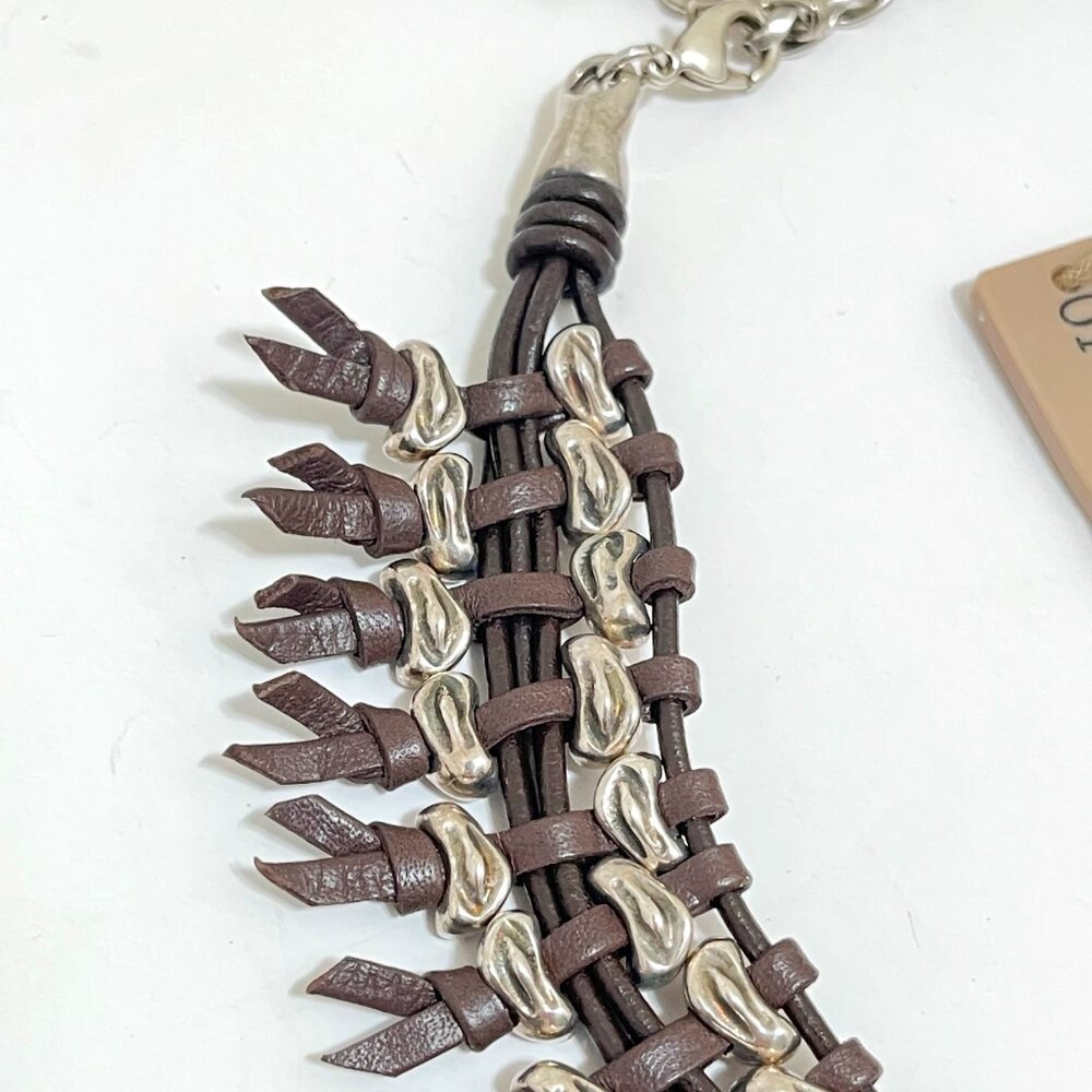 UNO DE 50 ROCK CROCO Braided Leather Fringe BOHO Silver Bezel Statement Necklace - Picture 10 of 11
